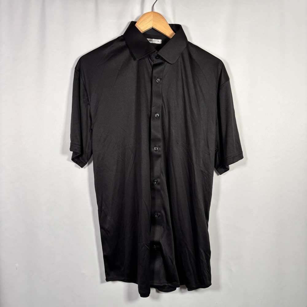 Collars And Co Button Up Polo Dress Shirt Mens Large Black Office Wedding Event